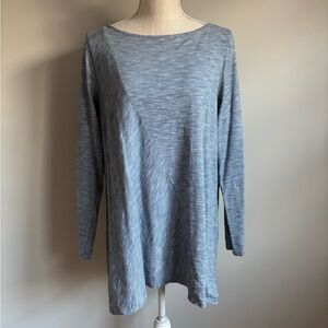 Long Sleeve Striped Tee Crew Neckline Light Blue